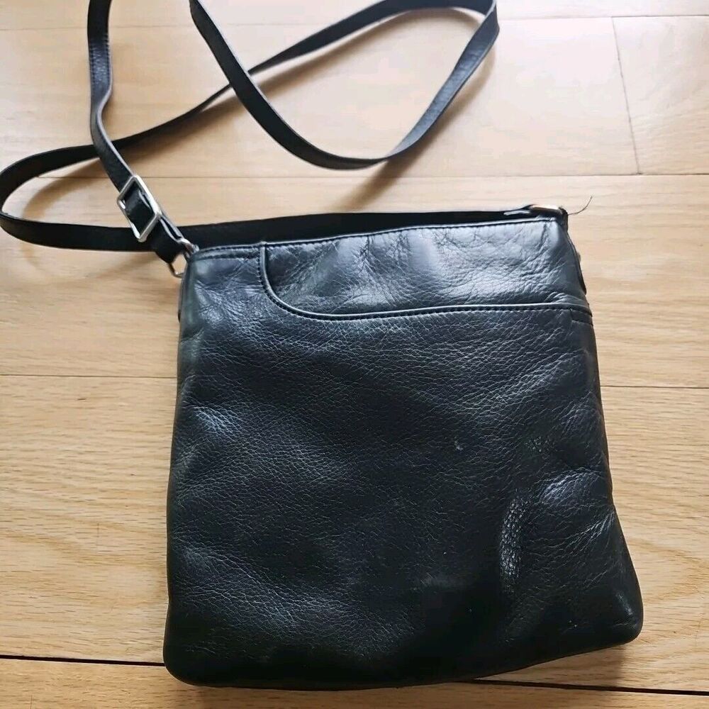 Margot Double Entry Leather Crossbody bag Black, Zip‎ Closure, Interior Pocket